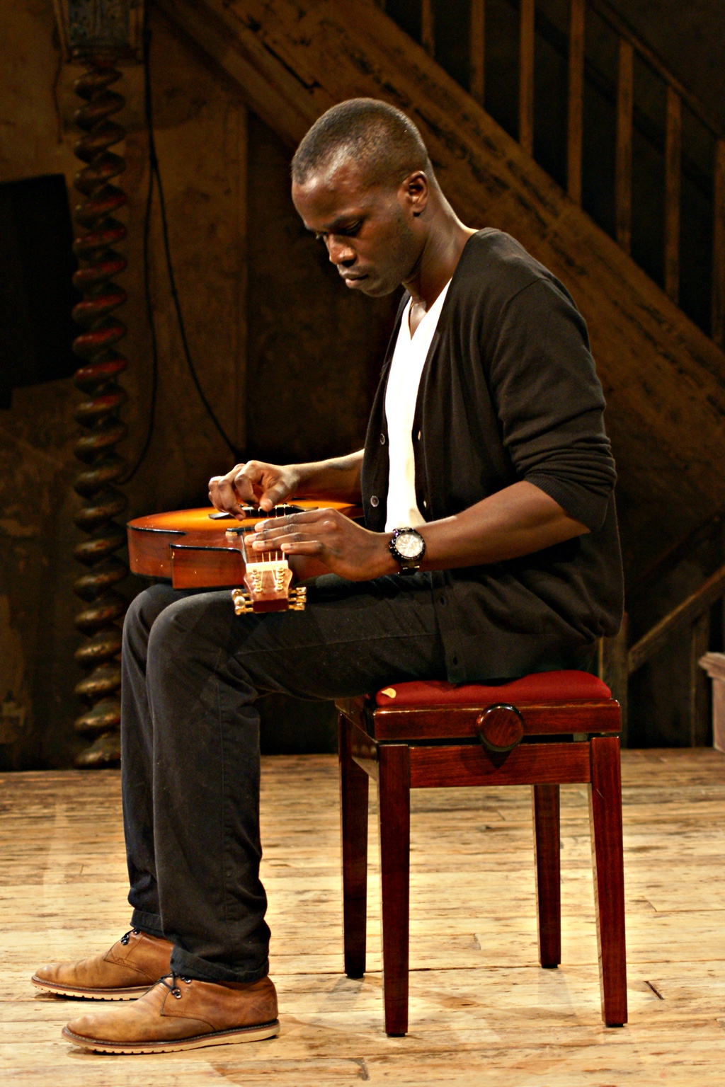 TJ seated with Weissenborn at Wilton’s Music Hall